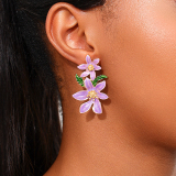 Pink Metallic Colored Oil Dripping Flowers Vacation Earrings