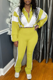 Apricot Zipper Collar Long Sleeve Crop Jackets And Sweatpants Casual Sportswear Two Pieces Jogger Sets