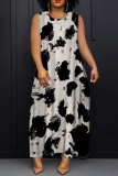 Dark Purple Graphics Print Sleeveless O Neck Pocket Casual Loose Vacation Maxi Dresses