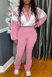 Apricot Zipper Collar Long Sleeve Crop Jackets And Sweatpants Casual Sportswear Two Pieces Jogger Sets