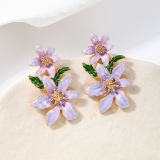 Pink Metallic Colored Oil Dripping Flowers Vacation Earrings