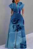 Multicolor Graphcis Print V Neck Short Sleeve Casual Vacation Wide Leg Jumpsuits