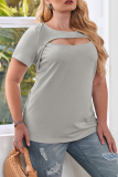 Pink O Neck with Cut Outs Short Sleeve Casuanl Outings T Shirt