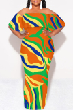 Blue Colorblock Off Shoulder Ruffled Sleeve Vacation Bodycon Maxi Dress