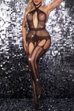 Black Halter Neck with Cut-Outs Fishnet Sheer Bodysuit Nightlife Backless Lingerie