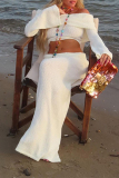 White Off Shoulder Long Sleeve Knit Crop Top and Maxi Skirt Two Piece Dress Set