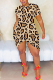 White Graphic Print O Neck Short Sleeve Irregular Hem Summer Outing T Shirt Midi Dress