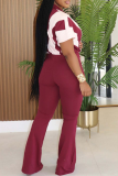 Black with White Trim Zipper Collar Short Sleeve Casual Outings Wide Leg Jumpsuit