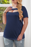 Pink O Neck with Cut Outs Short Sleeve Casuanl Outings T Shirt