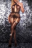 Black Halter Neck with Cut-Outs Fishnet Sheer Bodysuit Nightlife Backless Lingerie