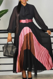 Black Tie High Neck Mesh Long Sleeve Formal Events Pleated Maxi Dress