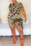 White Graphic Print O Neck Short Sleeve Irregular Hem Summer Outing T Shirt Midi Dress