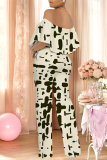 Mint Green Floral Print Off Shoulder Ruffle Sleeve Casual Outing Loose Straight Leg Jumpsuit