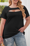 Pink O Neck with Cut Outs Short Sleeve Casuanl Outings T Shirt