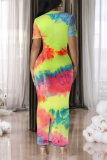 White Gradient Print O Neck Short Sleeve Casual Vacation Bodycon Maxi Dress