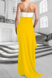 Black Sleeveless Strapless Side High Slit Floor Length Formal Party Wedding Guest Tube Maxi Dress