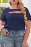 Pink O Neck with Cut Outs Short Sleeve Casuanl Outings T Shirt