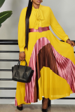 Black Tie High Neck Mesh Long Sleeve Formal Events Pleated Maxi Dress