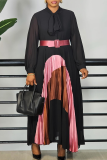 Black Tie High Neck Mesh Long Sleeve Formal Events Pleated Maxi Dress