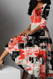 Multicolor Colorblock Floral Print V Neck Half Sleeve Casual Vacation A Line Maxi Dresses