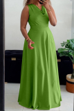 Green Casual Pile Heap Collar Sleeveless High Waist A-line Party Evening Plus Size Long Maxi Dresses