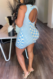 Black Knitting Plaid Print Backless O Neck Sleeveless Bodycon Casual Party Club Wrapped Skirt Mini Dresses