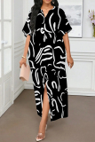 Green Camouflage Print Slit V Neck Half Sleeve Loose Casual Vacation Long Robe Dresses