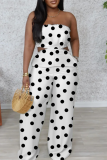 White Green Graphics Print Backless Strapless Pocket Casual Vacation Loose Wide Leg Tube Tops Jumpsuits