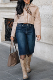 Dark Blue Casual Daily Solid Color Patchwork High Waist Regular Denim Shorts Fifth Pants
