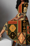 Multicolor Colorblock Floral Print V Neck Half Sleeve Casual Vacation A Line Maxi Dresses