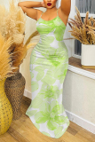 Light Purple Floral Print Off Shoulder Sleeveless Backless Spaghetti Strap Floor Length Casual Outings Plus Size Loose Maxi Slip Dress