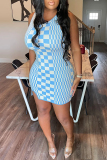 Black Knitting Plaid Print Backless O Neck Sleeveless Bodycon Casual Party Club Wrapped Skirt Mini Dresses