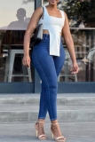 Dark Blue Casual Solid Color High Waist Skinny Pencil Denim Jeans
