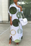Multicolor Casual Abstract Print Buttons Turndown Collar Long Sleeve Maxi Shirt Dresses