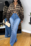 Blue Casual Solid Color Buckle up Patchwork High Waist Straight Denim Jeans