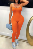 Black Casual Sportwear Sleeveless Spaghetti Strap Skinny Cami Jumpsuits