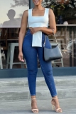 Dark Blue Casual Solid Color High Waist Skinny Pencil Denim Jeans
