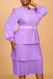 Light Purple V Neck Lantern Sleeve Chiffon Cake Skirt Formal Evening Party Prom Wedding Guest Casual Ruched Maxi Dresses