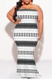 Blue Colorblock Colored Camouflage Print Diamonds Sleeveless Strapless Plus Size Bodycon Tube Maxi Dresses