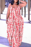 Green Graphics Print Backless Spaghetti Strap Sleeveless Vacation Loose Long Maxi Slip Dresses