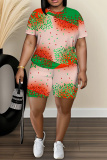Pink Graphics Print O Neck Short Sleeve Oversize Floral T-Shirt And Shorts Casual Two Pieces Shorts Sets