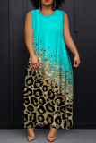White Blue Graphics Print Sleeveless O Neck Casual Vacation Maxi Tank Dresses