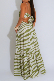 Black Zebra Print Sleeveless Backless Belted Spaghetti Strap Ruffle Hem Vacation Casual Maxi Slip Dresses