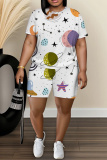 Multicolor Graphics Print O Neck Short Sleeve Oversize Floral T-Shirt And Shorts Casual Two Pieces Shorts Sets