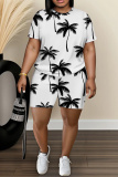 Multicolor Graphics Print O Neck Short Sleeve Oversize Floral T-Shirt And Shorts Casual Two Pieces Shorts Sets