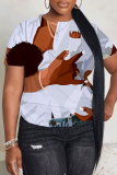 Brown Figure Printed O Neck Short Sleeve Oversize Graphics T-Shirts