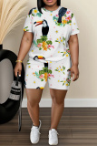 Green Floral Print O Neck Short Sleeve Oversize Floral T-Shirt And Shorts Casual Two Pieces Shorts Sets