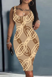 Multicolor Graphics Print Sleeveless U Neck Knee Length Casual Outing Bodycon Vest Midi Dress