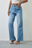 Dark Gray Gradient Print High Waist Pocket Straight Casual Distressed Denim Jeans