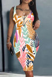 Multicolor Graphics Print Sleeveless U Neck Knee Length Casual Outing Bodycon Vest Midi Dress